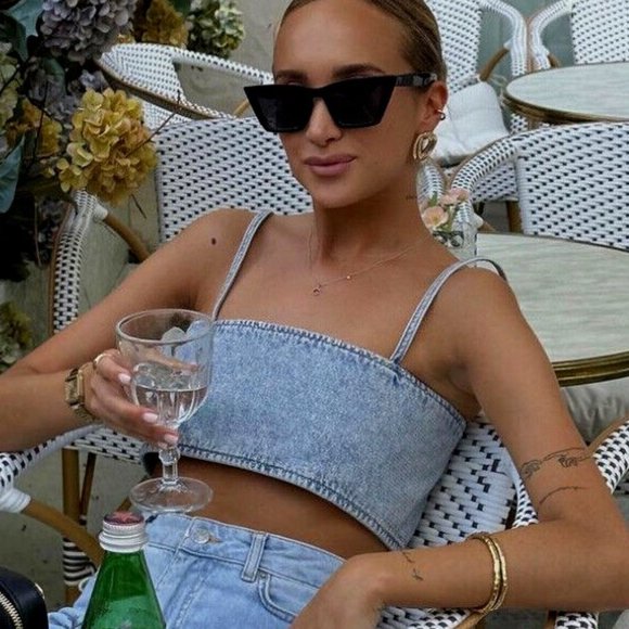 Zara Tops - 🆕 ZARA DENIM CROP TOP WITH RHINESTONES | ZARA DENIM